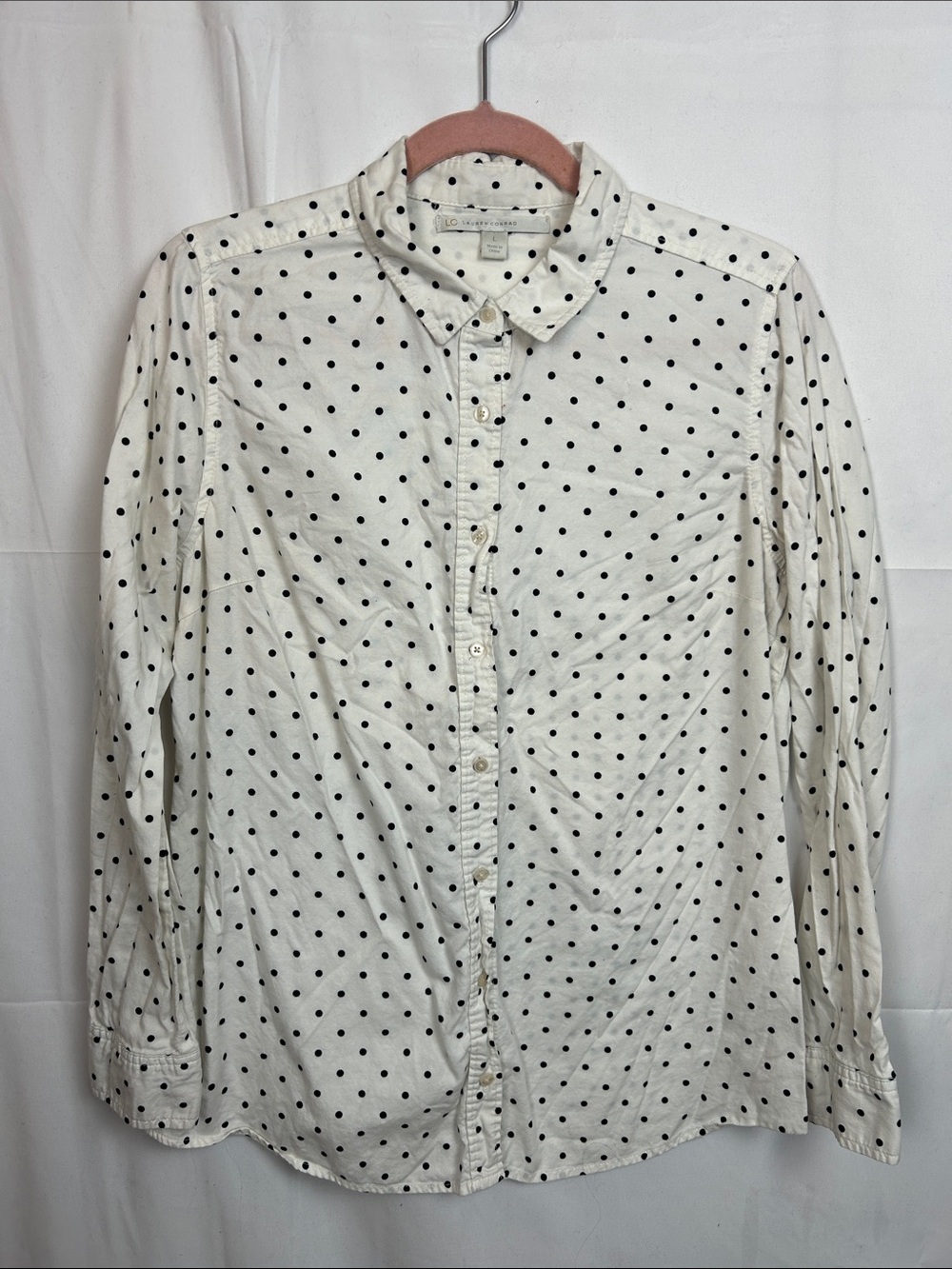 Classic White Polka Dot Button-Up Shirt - Lauren Conrad